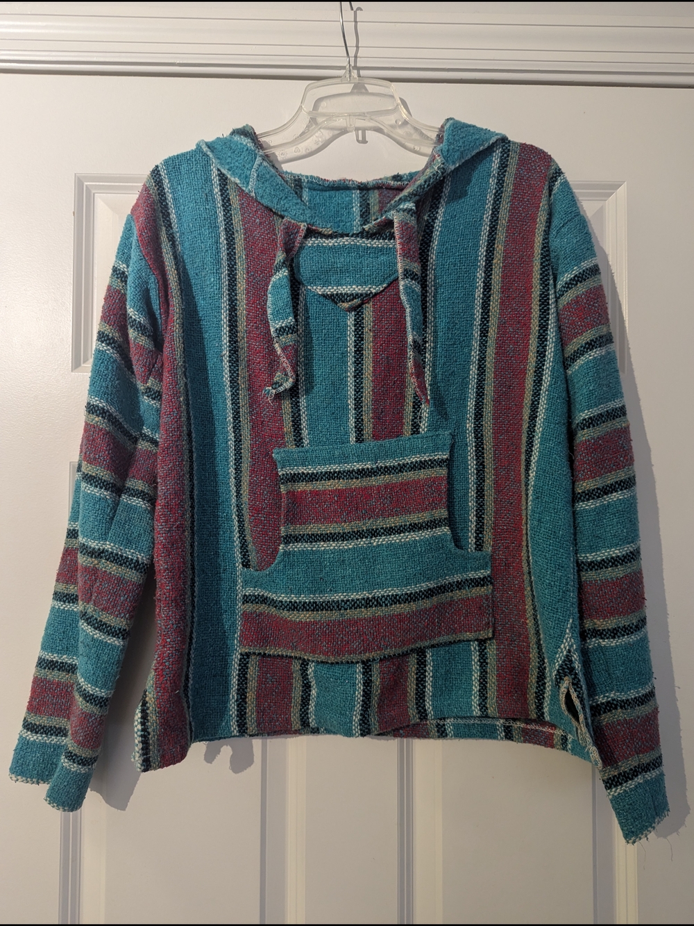 Striped Baja Hoodie in Teal, Burgundy & Black